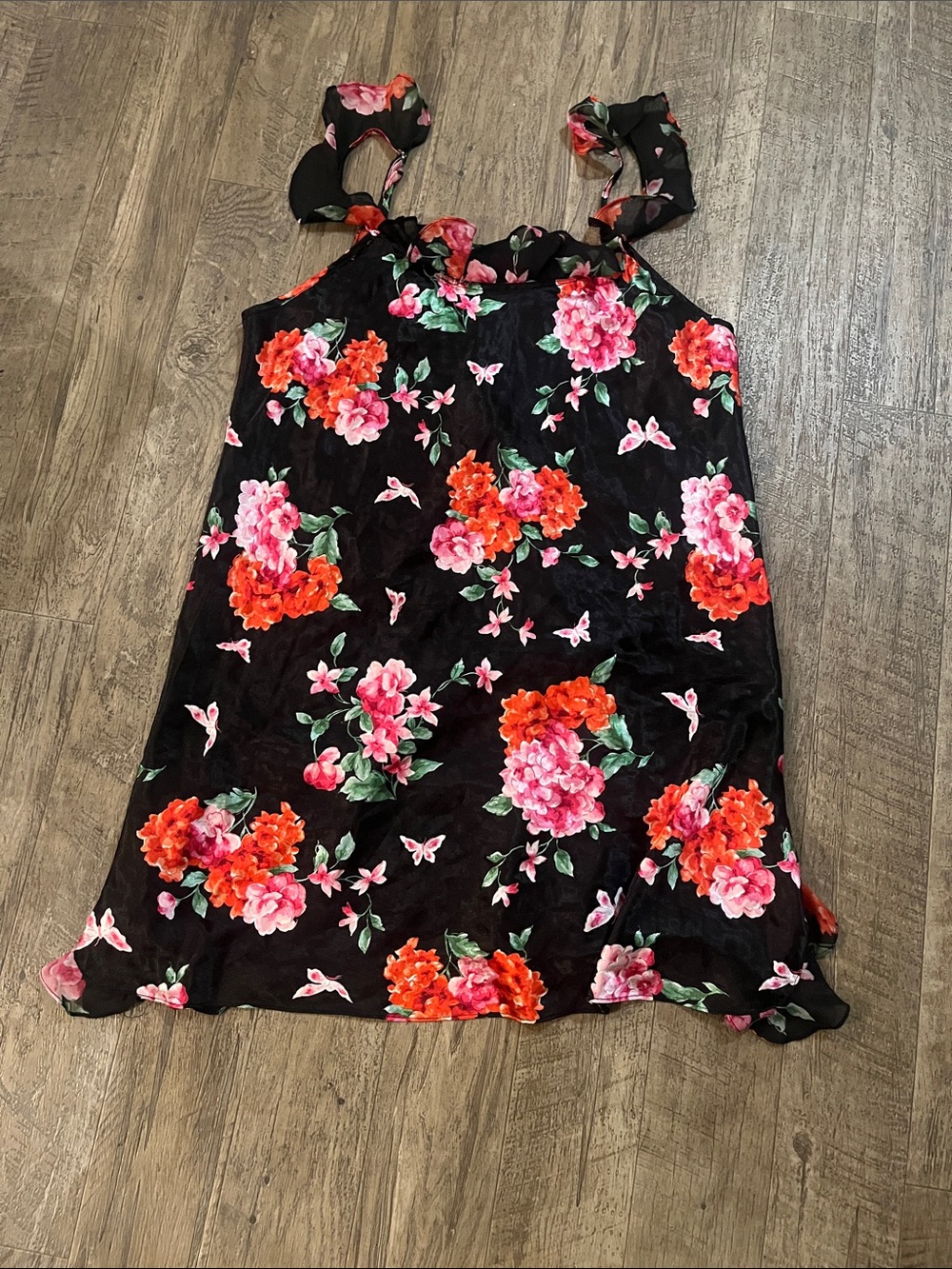 Morgan Taylor Black Floral Tie-Shoulder Dress with Pink